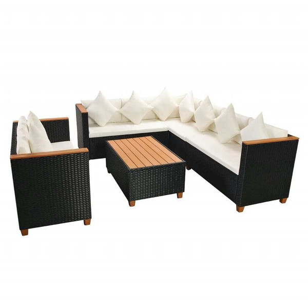 5 Piece Patio Lounge Set with Cushions Poly Rattan Black A949-42998