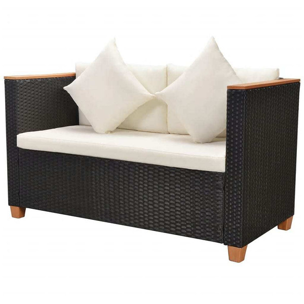 5 Piece Patio Lounge Set with Cushions Poly Rattan Black A949-42998