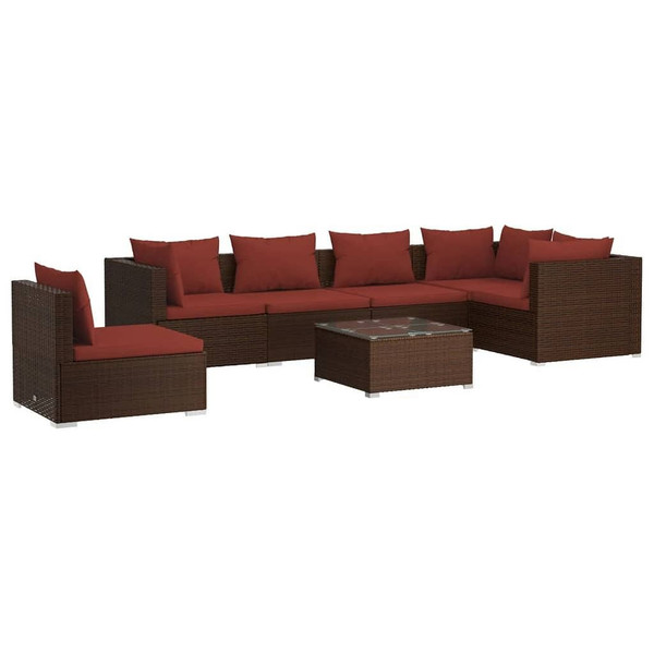 7 Piece Patio Lounge Set with Cushions Poly Rattan Brown A949-3102331