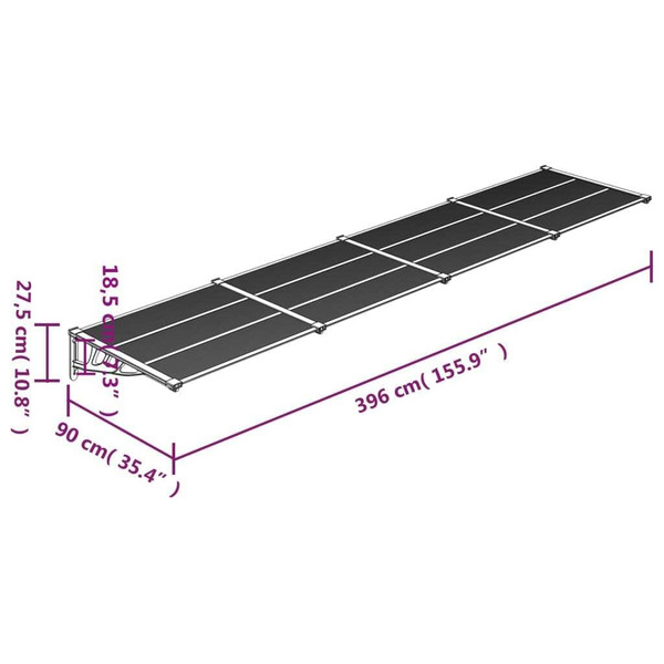 Door Canopy Gray and Transparent 155.9"x35.4" Polycarbonate A949-153696