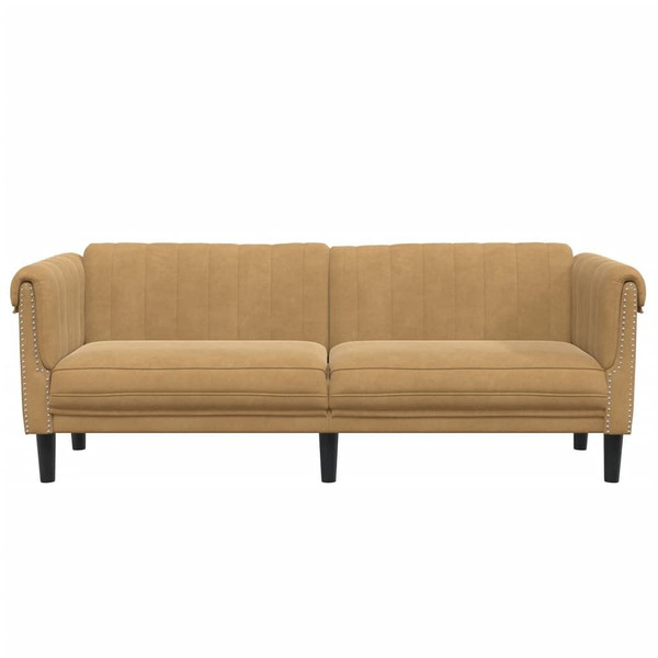 Sofa 3-Seater Brown Faux Suede Leather A949-372594