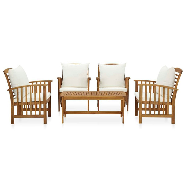 5 Piece Patio Lounge Set with Cushions Solid Acacia Wood A949-3057978