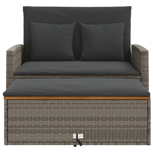 Patio Sofa with Cushions 2-Seater Gray Poly Rattan&Acacia Wood A949-365142