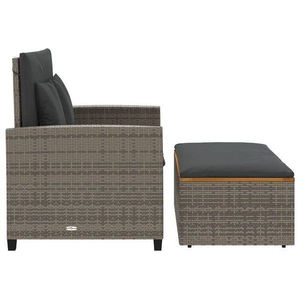 Patio Sofa with Cushions 2-Seater Gray Poly Rattan&Acacia Wood A949-365142