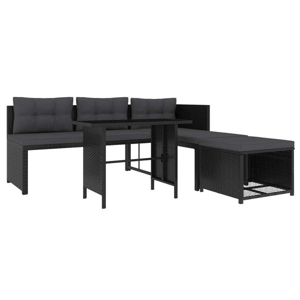 4 Piece Patio Lounge Set Poly Rattan Black A949-44287