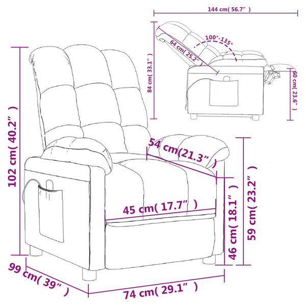 Massage Recliner Dark Brown Fabric A949-289811