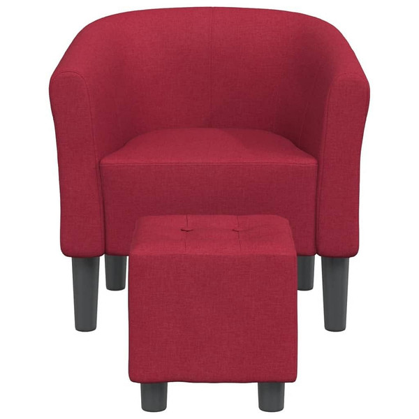 Tub Chair with Footstool Wine Red Fabric A949-356434