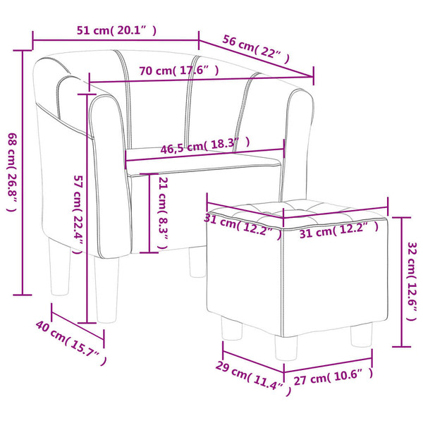 Tub Chair with Footstool Wine Red Fabric A949-356434