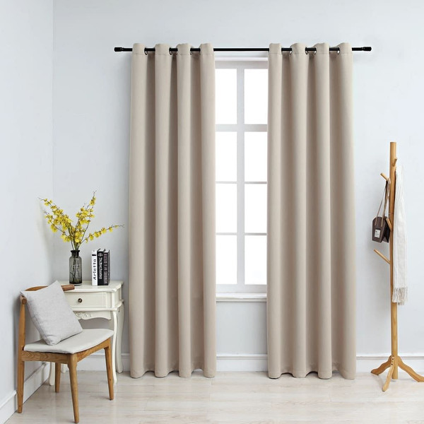 Blackout Curtains with Rings 2 pcs Beige 54"x63" Fabric A949-134855
