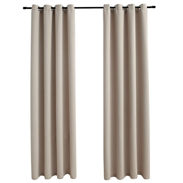 Blackout Curtains with Rings 2 pcs Beige 54"x63" Fabric A949-134855