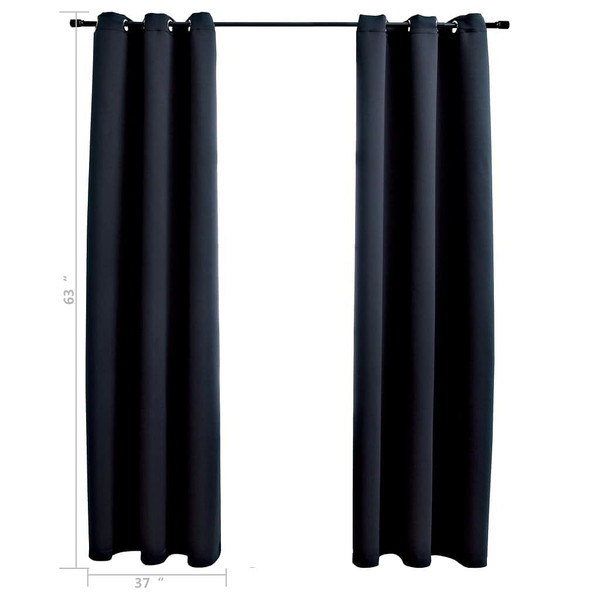 Blackout Curtains with Rings 2 pcs Black 37"x63" Fabric A949-134834