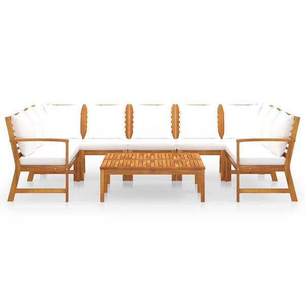 9 Piece Patio Lounge Set with Cushion Cream Solid Acacia Wood A949-3057775