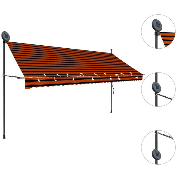 Manual Retractable Awning with LED 137.8" Orange and Brown A949-145881