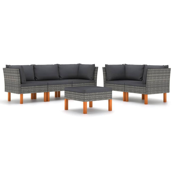 6 Piece Patio Lounge Set with Cushions Poly Rattan Gray A949-3059716