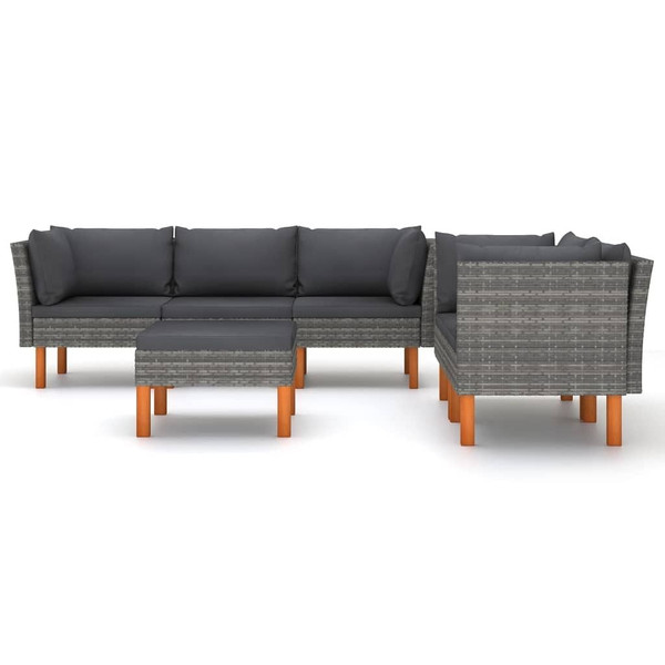 6 Piece Patio Lounge Set with Cushions Poly Rattan Gray A949-3059716