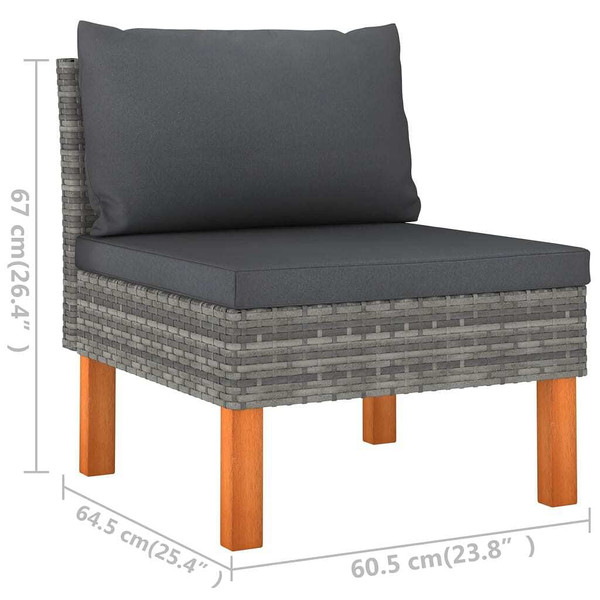 3-Seater Patio Sofa with Cushions Gray Poly Rattan A949-3059707