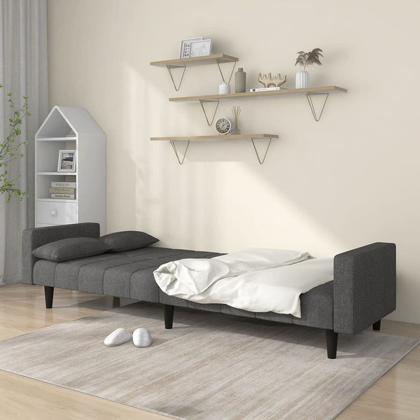  2-Seater Sofa Bed with Two Pillows Dark Gray Fabric A949-375834