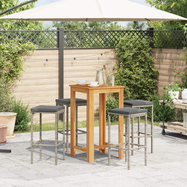  5 Piece Patio Bar Set Gray Solid Wood Acacia and Poly Rattan A949-3295271