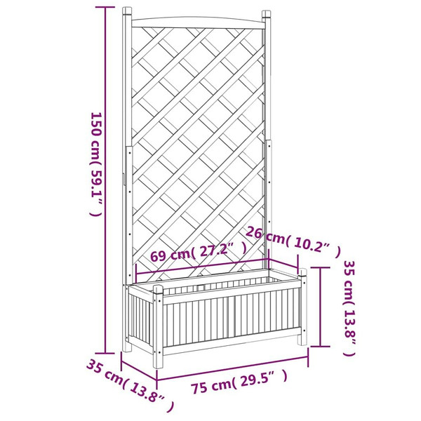 Planter with Trellis Brown Solid Wood Fir A949-365488