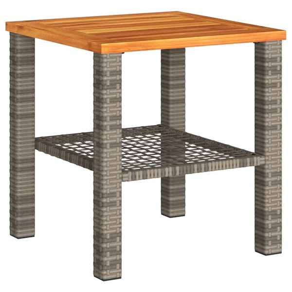 Patio Table Gray 15.7"x15.7"x16.5" Poly Rattan Acacia Wood A949-366264