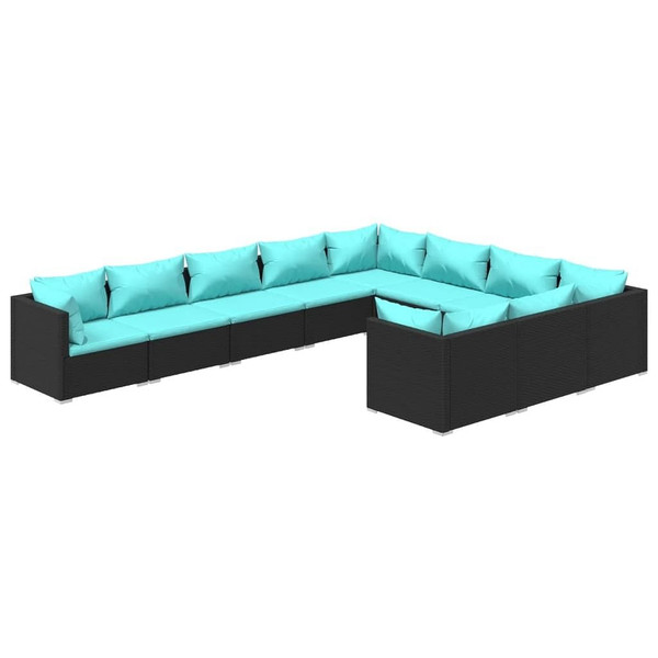 10 Piece Patio Lounge Set with Cushions Poly Rattan Black A949-3102777