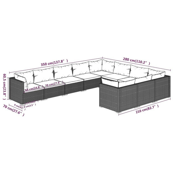 10 Piece Patio Lounge Set with Cushions Poly Rattan Black A949-3102777