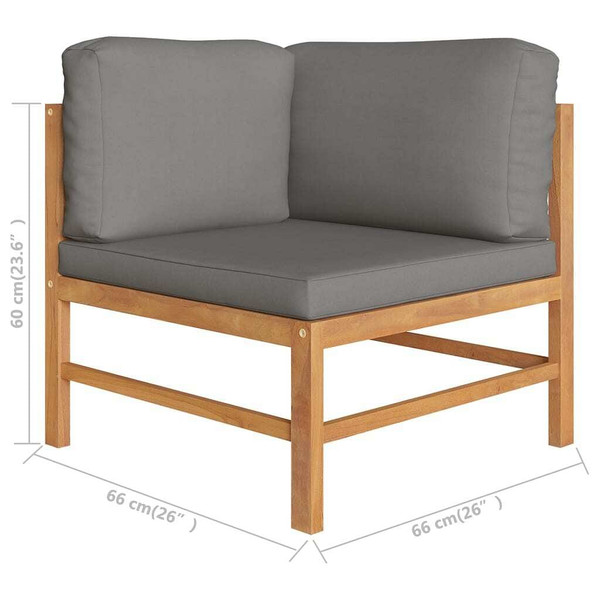 6 Piece Patio Lounge Set with Gray Cushions Solid Teak Wood A949-3087243
