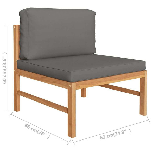 6 Piece Patio Lounge Set with Gray Cushions Solid Teak Wood A949-3087243