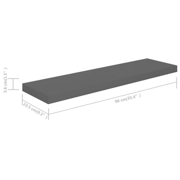 Floating Wall Shelves 2 pcs High Gloss Gray 35.4"x9.3"x1.5" MDF A949-323797