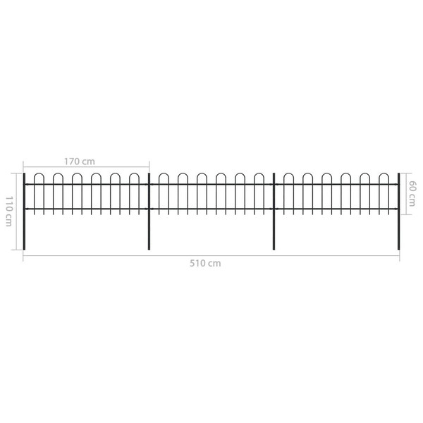 Garden Fence with Hoop Top Steel 211.4"x23.6" Black A949-277640