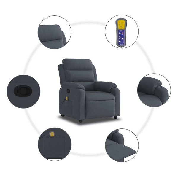 Massage Recliner Chair Dark Gray Velvet A949-373512