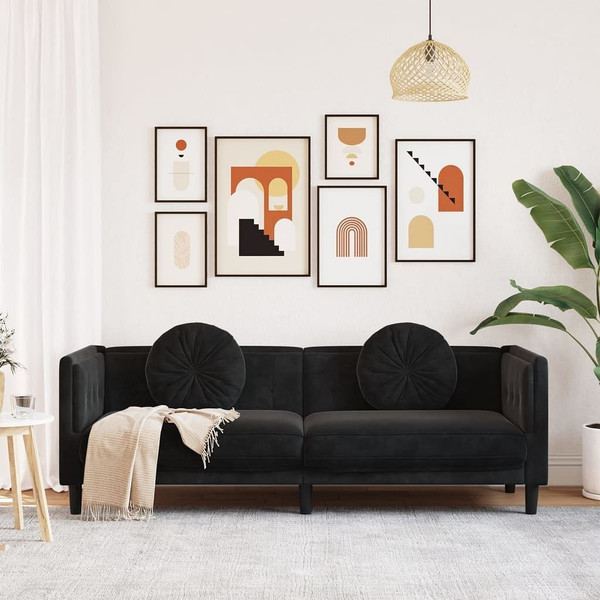 Sofa with Cushions 3-Seater Black Velvet A949-372647