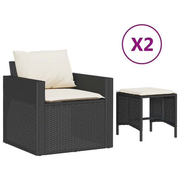 4 Piece Patio Sofa Set with Cushions Black Poly Rattan A949-366358