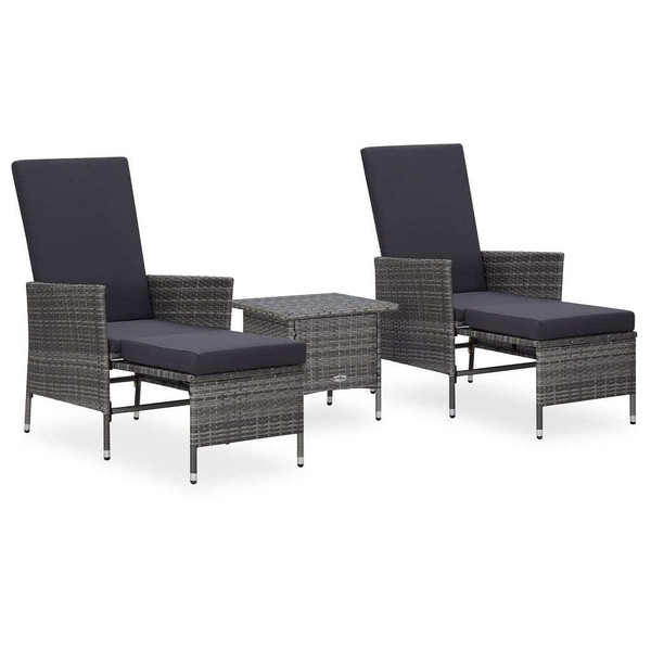3 Piece Patio Lounge Set with Cushions Poly Rattan Gray A949-3059373