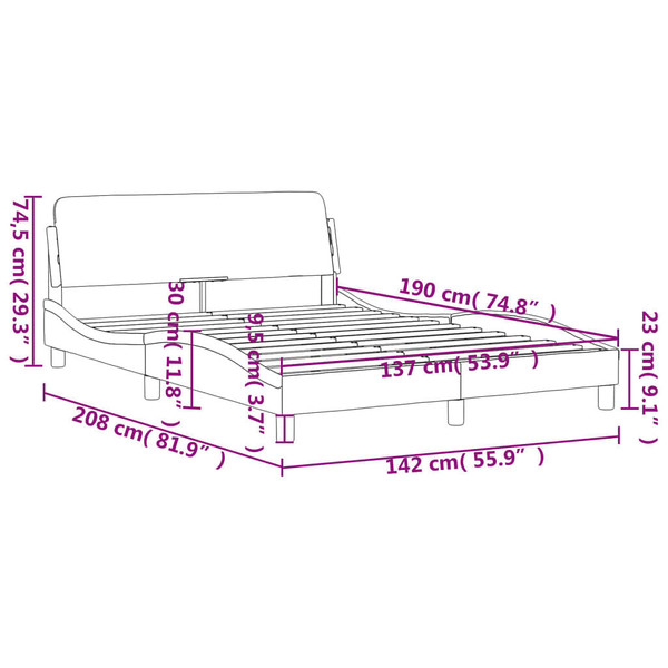 Bed Frame "Dover" Dark Gray 53.9"x74.8" Velvet A949-373283