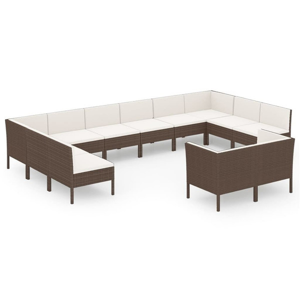 12 Piece Patio Lounge Set with Cushions Poly Rattan Brown A949-3094623