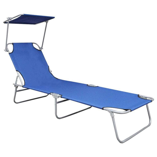 Folding Sun Lounger with Canopy Blue Aluminum A949-47769