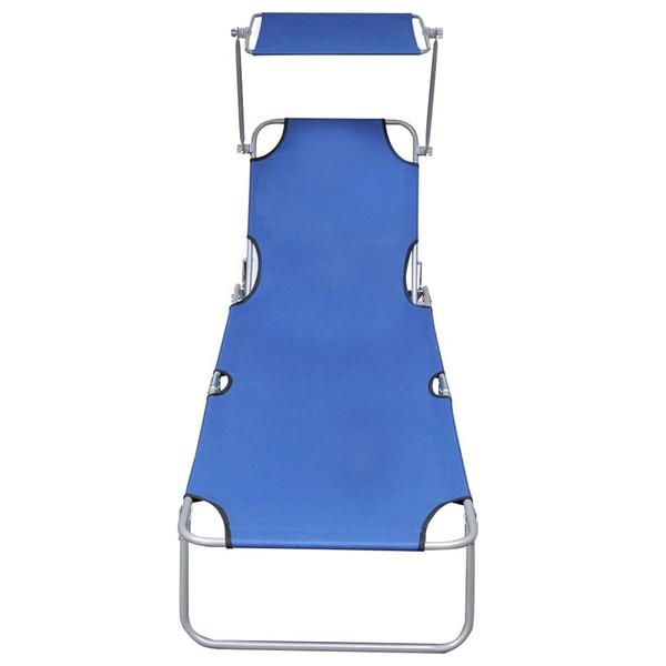 Folding Sun Lounger with Canopy Blue Aluminum A949-47769