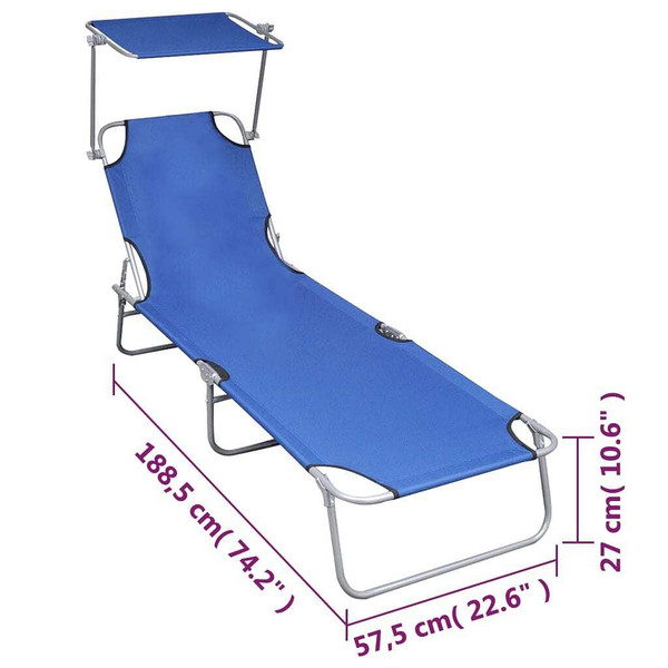 Folding Sun Lounger with Canopy Blue Aluminum A949-47769