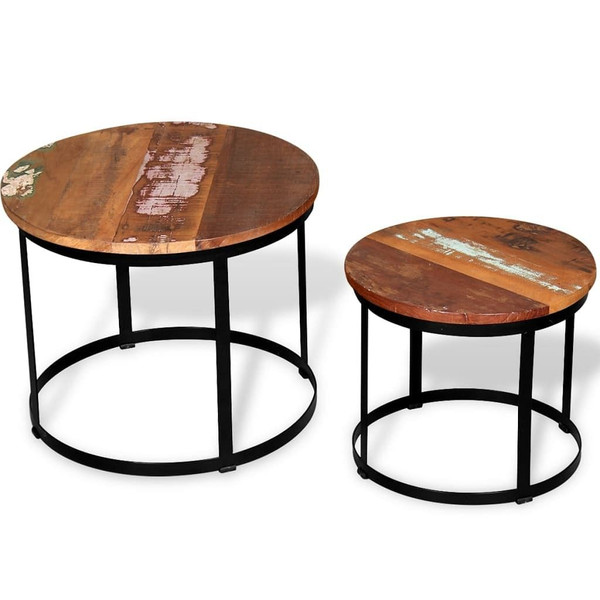 Two Piece Coffee Table Set Solid Reclaimed Wood Round 15.7"/19.7 A949-244007