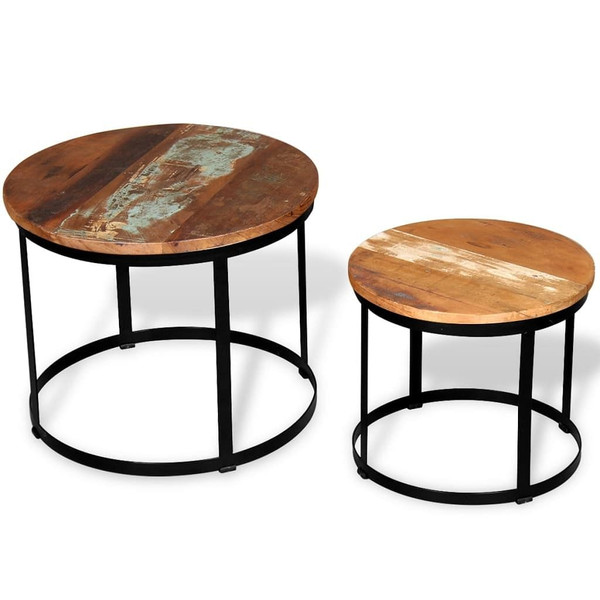 Two Piece Coffee Table Set Solid Reclaimed Wood Round 15.7"/19.7 A949-244007