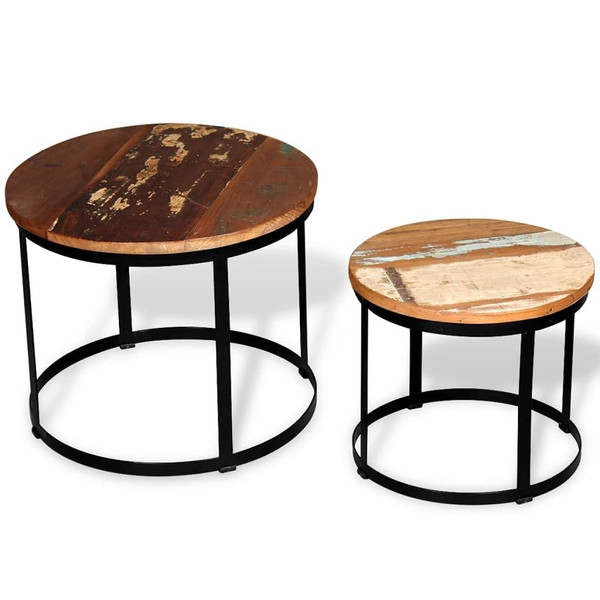 Two Piece Coffee Table Set Solid Reclaimed Wood Round 15.7"/19.7 A949-244007