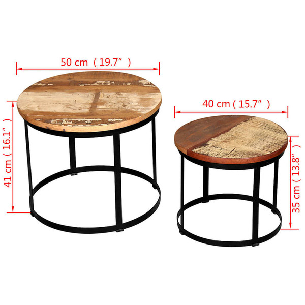 Two Piece Coffee Table Set Solid Reclaimed Wood Round 15.7"/19.7 A949-244007