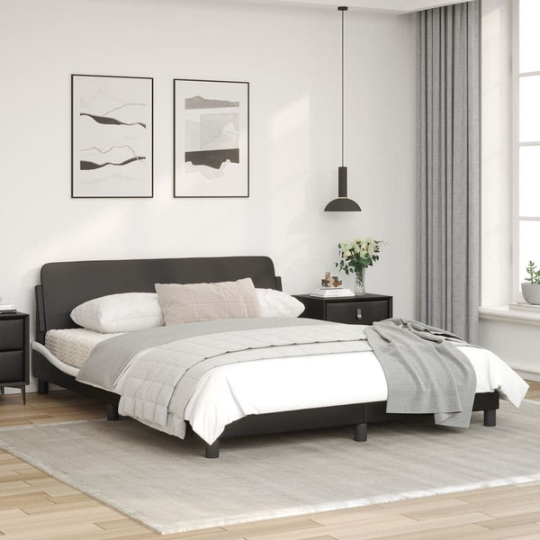  Bed Frame "Dover" Black and White 59.8"x79.9" Faux Leather A949-373296