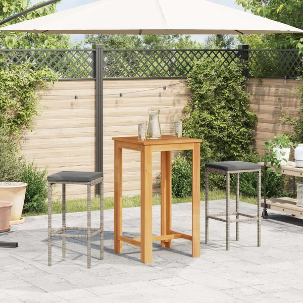  3 Piece Patio Bar Set Gray Solid Wood Acacia and Poly Rattan A949-3295268