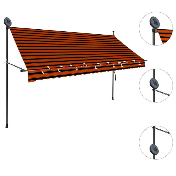 Manual Retractable Awning with LED 118.1" Orange and Brown A949-145880