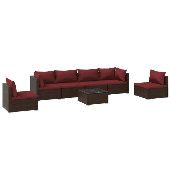  7 Piece Patio Lounge Set with Cushions Poly Rattan Brown A949-3102219