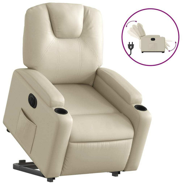 Electric Stand up Recliner Chair Cream Faux Leather A949-3205995