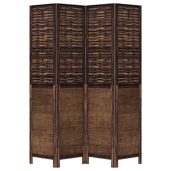 Room Divider 4 Panels Dark Brown Solid Wood Paulownia A949-358707