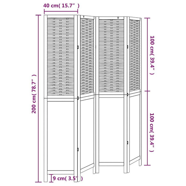 Room Divider 4 Panels Dark Brown Solid Wood Paulownia A949-358707
